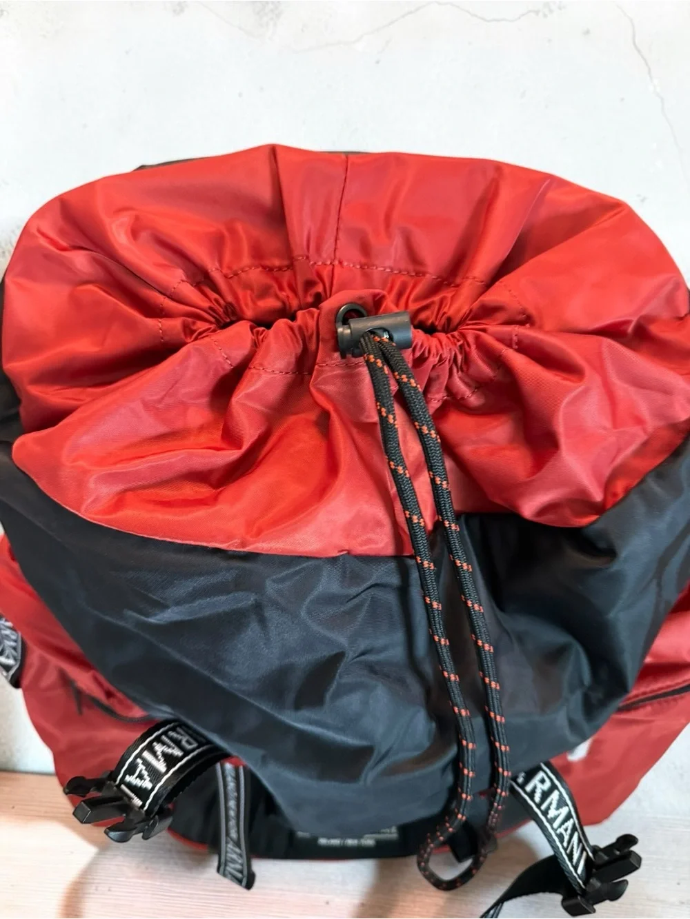 NWT Armani Exchange Burnt Orange and Black Nylon Drawstring Backpack